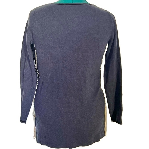 NIC + ZOE dark indigo double tie long sleeve top Blue/White New size small - Picture 4 of 10